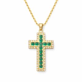 Ghetto CZ Green Cross Pendant Necklace Gold18k Plated