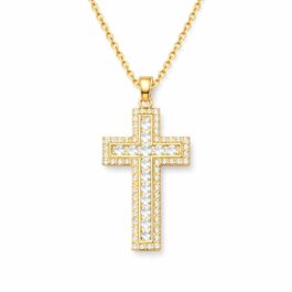 Ghetto CZ Cross Pendant Necklace Gold18k Plated