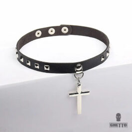 Ghetto Punk Leather Choker Голям кръст Бижута Висулка Колие