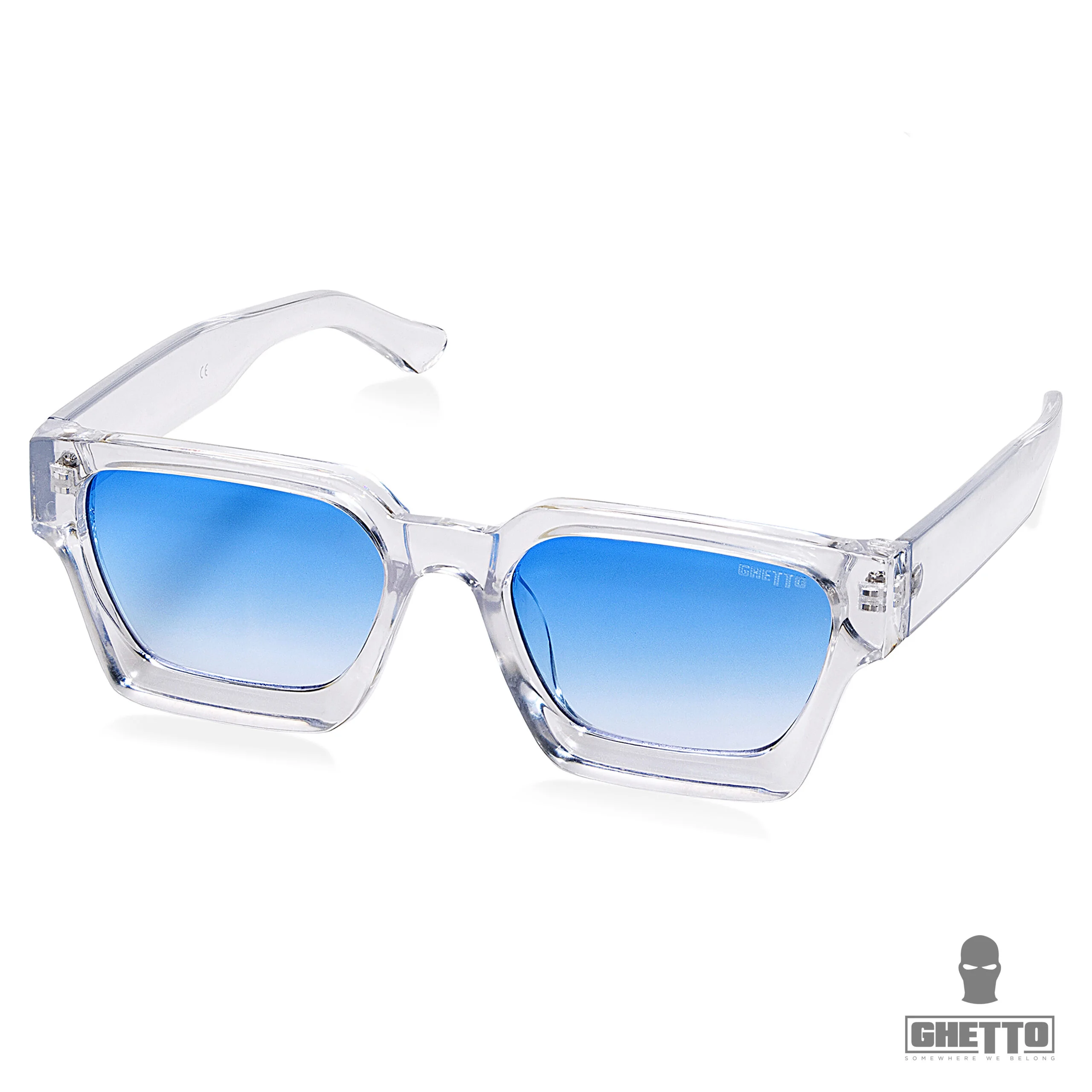 ghetto pătrat lux retro ochelari de soare clar / albastru cadru unisex