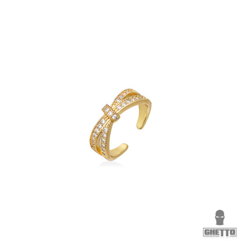 ghetto new design open cross diamond adjustable 18k gold ring
