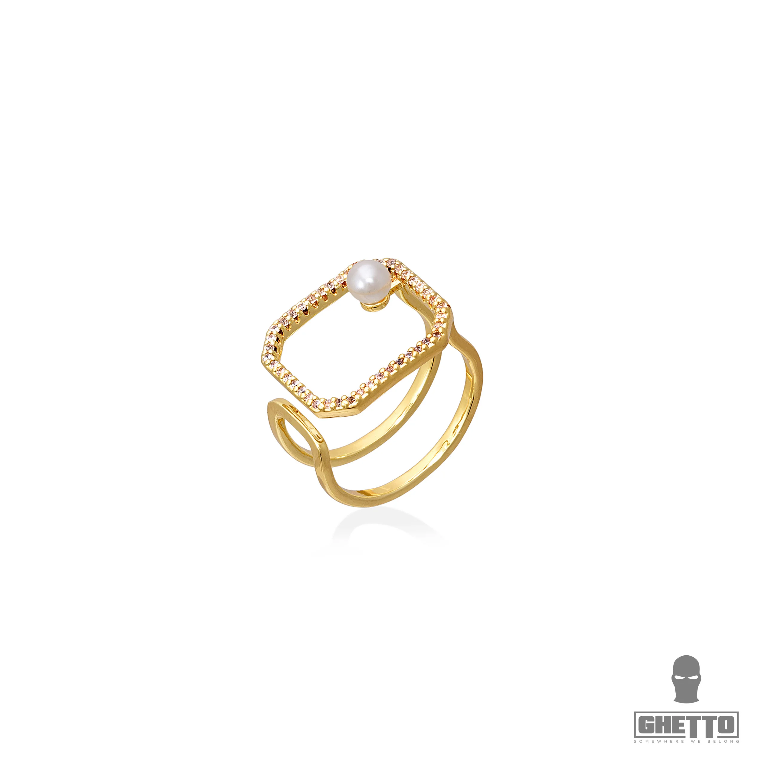 ghetto lux aur 18k placat zircon inel coada stratificat cz perla reglabil