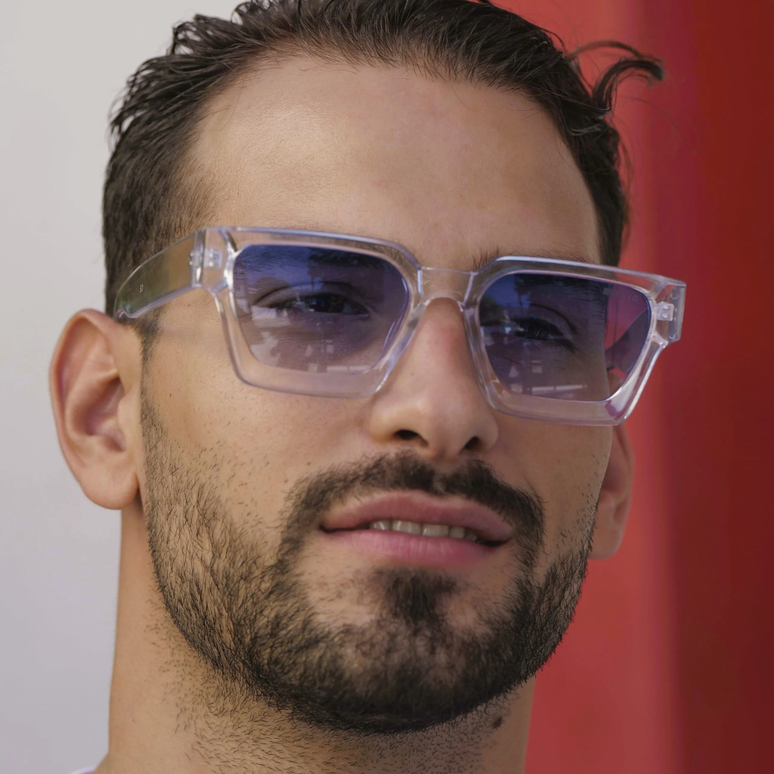 ghetto pătrat lux retro ochelari de soare clar / albastru cadru unisex