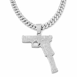 Ghetto Hip Hop Ice Out CZ Alloy Cuban Link Chain Gun Pendant
