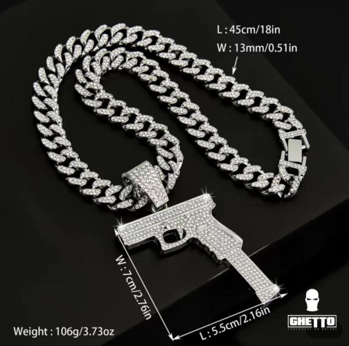 ghetto hip hop ice out cz alloy 13mm cuban link chain gun pendant