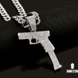 Ghetto Hip Hop Ice Out CZ Alloy Cuban Link Chain Gun Pendant