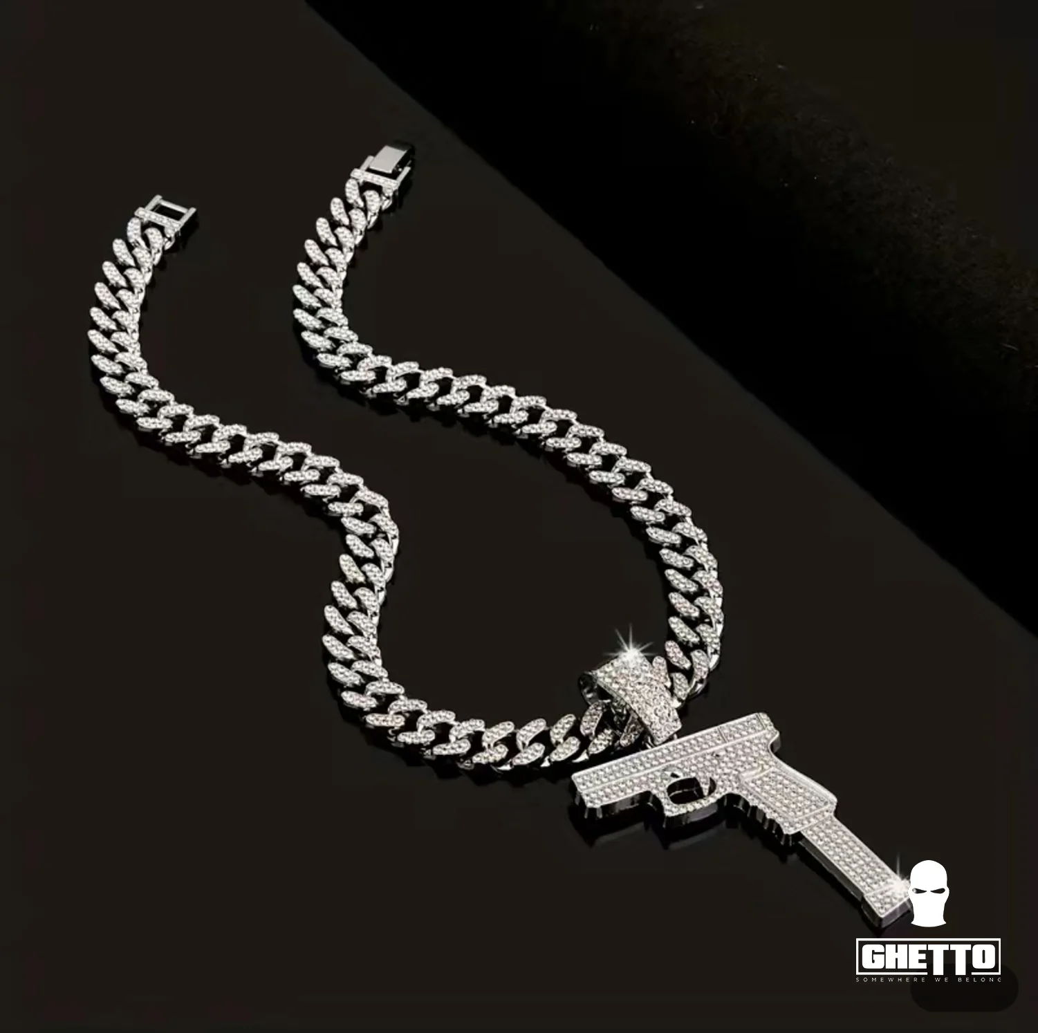 ghetto hip hop ice out cz alloy 13mm cuban link chain gun pendant