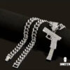ghetto hip hop ice out cz alloy 13mm cuban link chain gun pendant