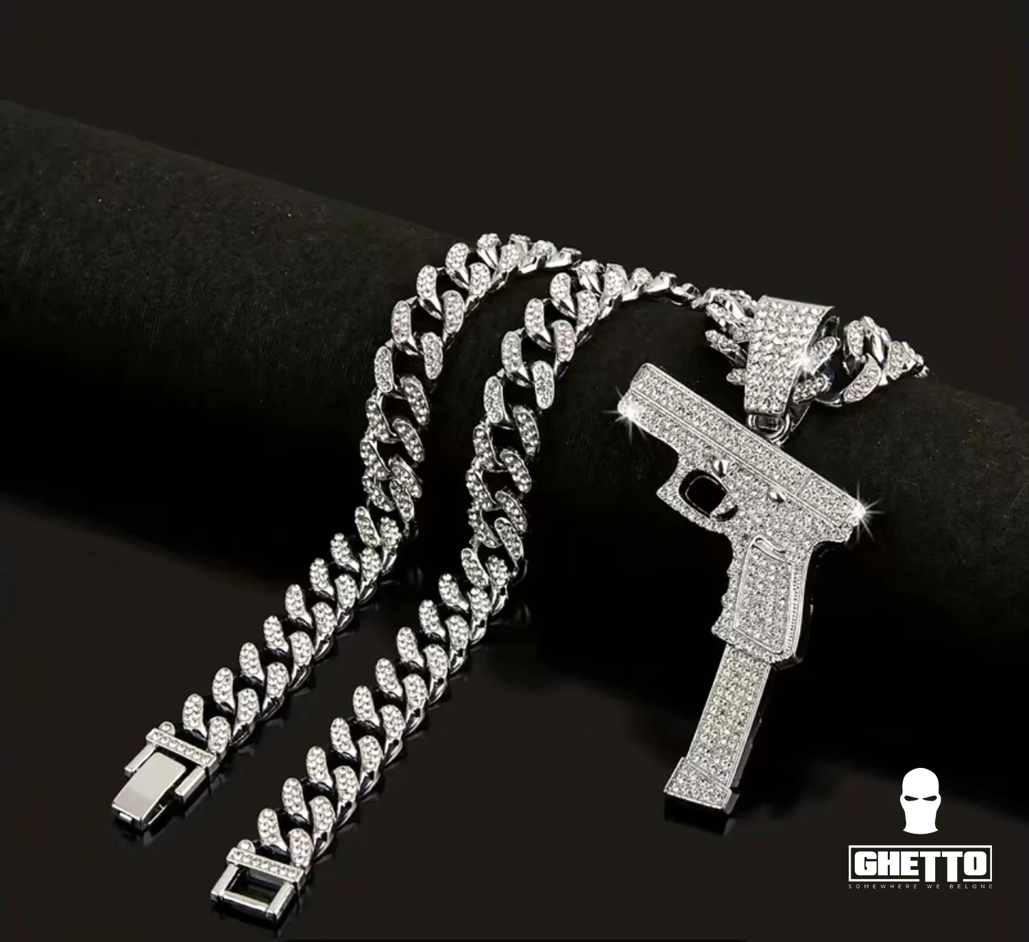 ghetto hip hop ice out cz alloy 13mm cuban link chain gun pendant