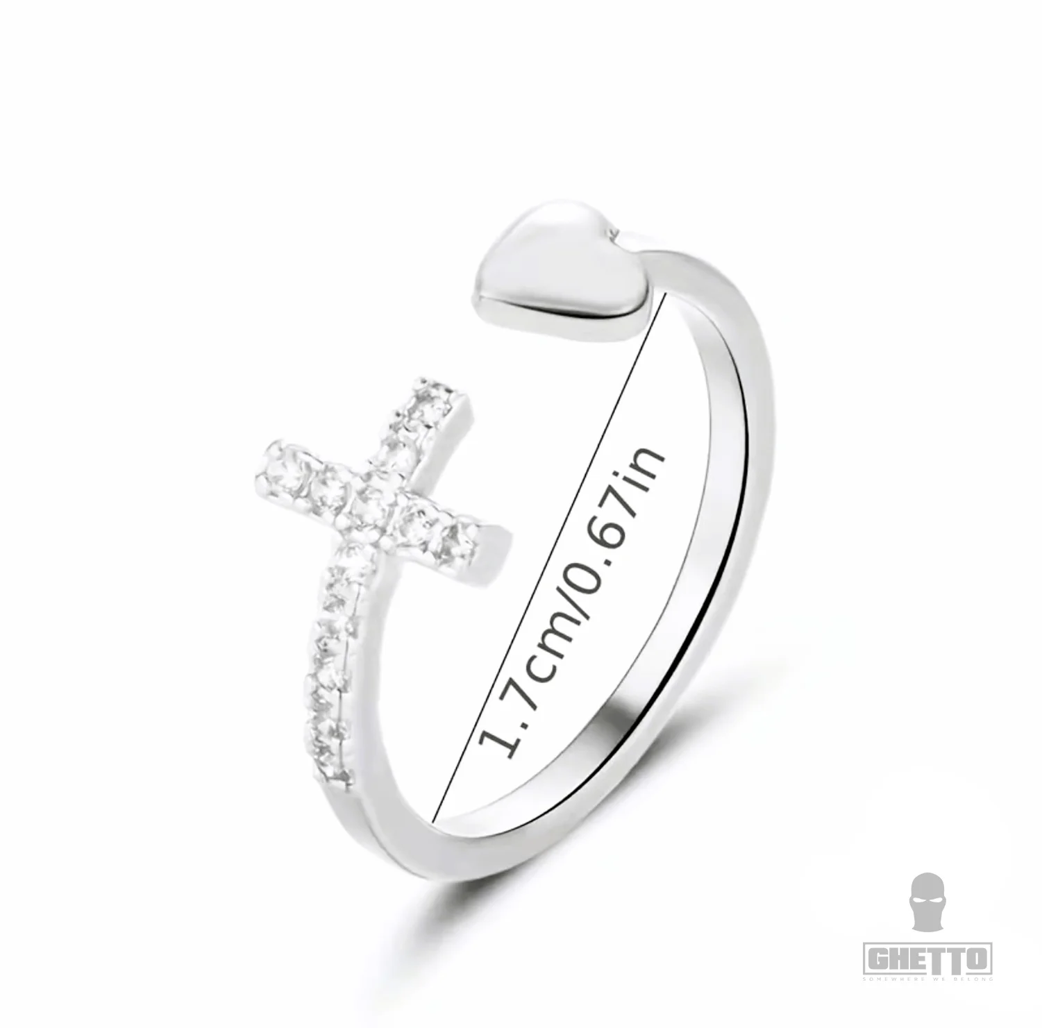ghetto open cross heart stainless steel ring