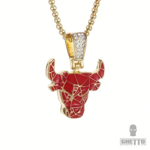 Red Bull Head Hip Hop Pendant Necklace