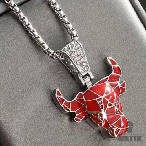 Red Bull Head Hip Hop Pendant Necklace