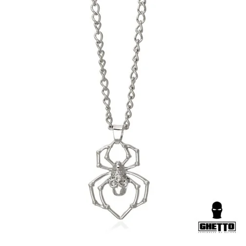 ghetto spider skull pendant necklace ss