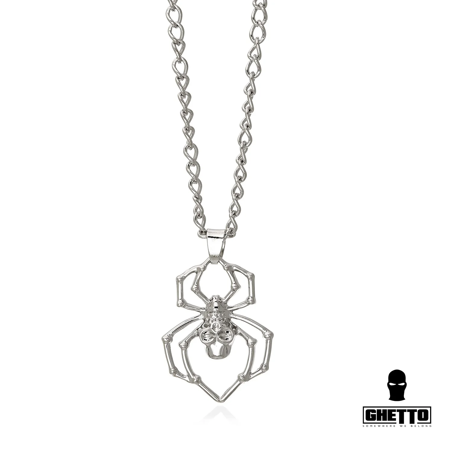 ghetto spider skull pendant necklace ss