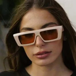 Ghetto Small Square Sunglasses Beige Frame For Women