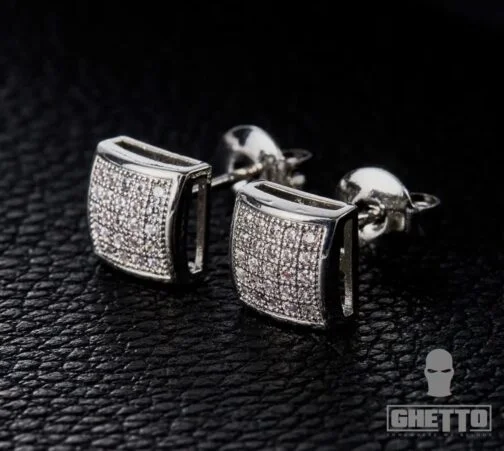 ghetto 2024 hip hop square earrings iced out