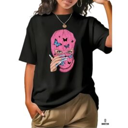 Ghetto lung negru tricou Balaclava fata Stamp pentru femei