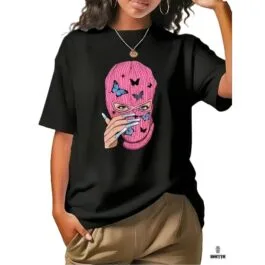 Ghetto Long Black T-shirt Balaclava Girl Stamp For Women