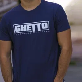 Ghetto Navy Blue T-Shirt White Logo “Somewhere We Belong” | Unisex