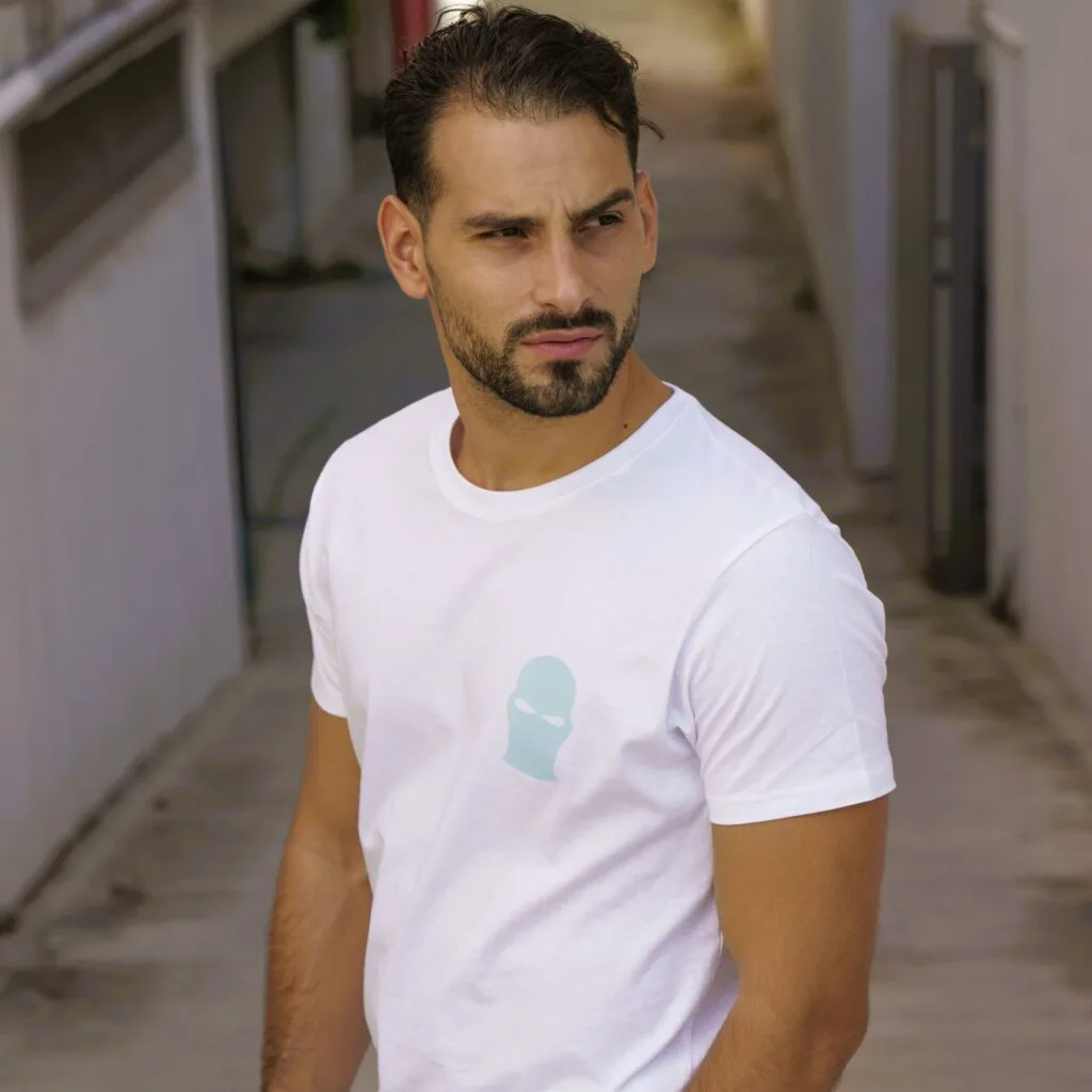ghetto alb albastru masca t shirt ghetto spate logo unisex