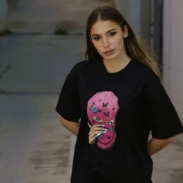 Ghetto Long Black T-shirt Balaclava Girl Stamp For Women