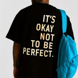 Ghetto Tricou negru nu Perfect Înapoi Ștampilă Hip Hop Streetwear
