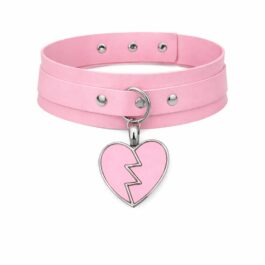 Ghetto Punk roz din piele Broken Heart Gothic Choker Colar