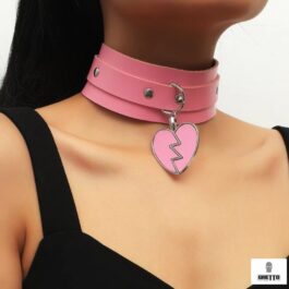 Ghetto Punk roz din piele Broken Heart Gothic Choker Colar