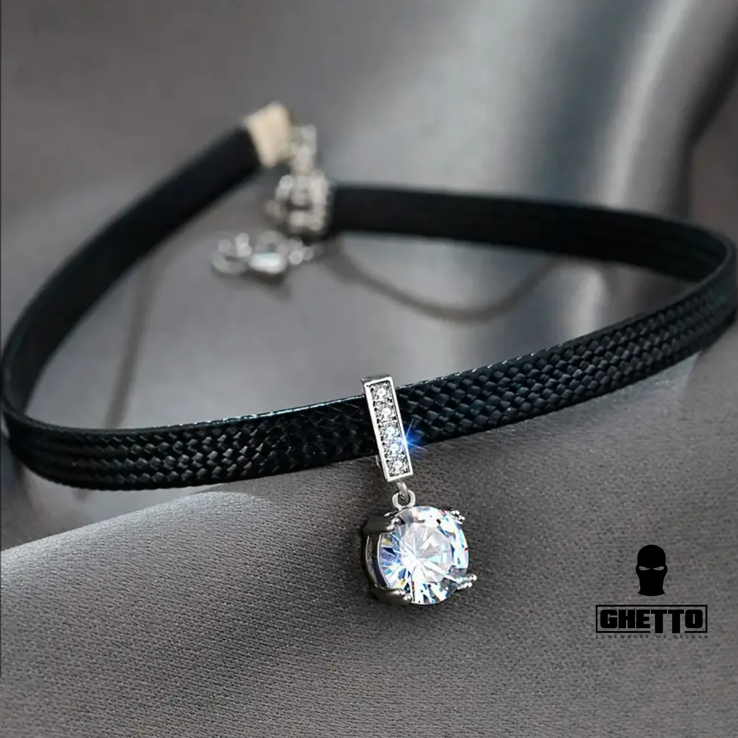 ghetto choker piele mare piatra bijuterii dimensiune reglabilă