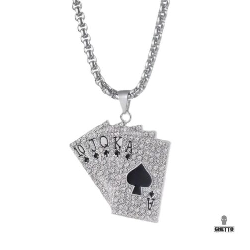 ghetto hip hop iced trappola cards pendant necklace