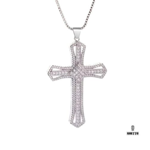 ghetto cz full diamond plated cross pendant necklace