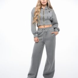 Ghetto Women’s Grey Cropped Zip Hoodie & Wide-Leg Jogger Set