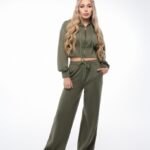 Ghetto Women’s Olive Cropped Zip Hoodie & Wide-Leg Jogger Set