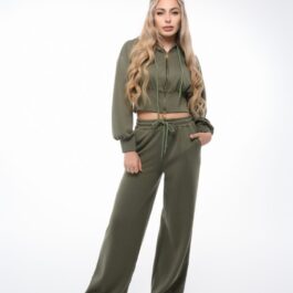 Ghetto Women’s Olive Cropped Zip Hoodie & Wide-Leg Jogger Set