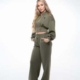Ghetto Women’s Olive Cropped Zip Hoodie & Wide-Leg Jogger Set