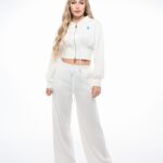 Ghetto Women’s White Cropped Zip Hoodie & Wide-Leg Jogger Set