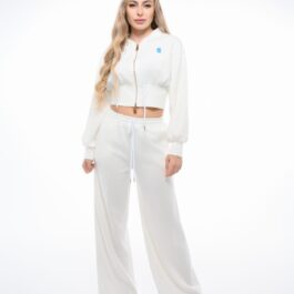 Ghetto Women’s White Cropped Zip Hoodie & Wide-Leg Jogger Set