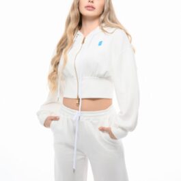 Ghetto Women’s White Cropped Zip Hoodie & Wide-Leg Jogger Set