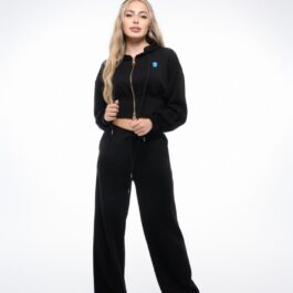 Ghetto Women’s Black Cropped Zip Hoodie & Wide-Leg Jogger Set