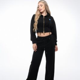 Ghetto Women’s Black Cropped Zip Hoodie & Wide-Leg Jogger Set