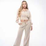 Ghetto Women’s Ivory Cropped Zip Hoodie & Wide-Leg Jogger Set