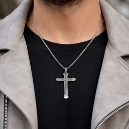Ghetto Men’s Stainless Steel Cross Necklace | Silver Finish