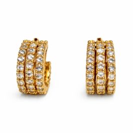 Ghetto Gold Triple Row Crystal Earrings | Stainless Steel Pave Mini Hoops