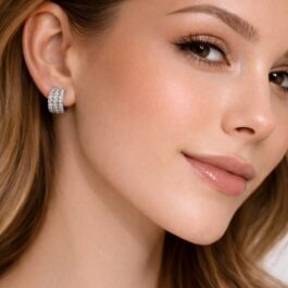 Ghetto Silver Triple Hoop Crystal Earrings | Stainless Steel Sparkling Mini Hoops