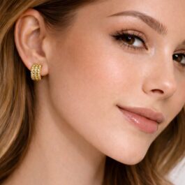 Ghetto Gold Triple Row Crystal Earrings | Stainless Steel Pave Mini Hoops