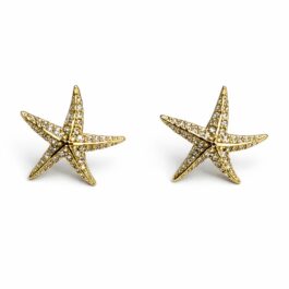 Ghetto Gold Starfish Stainless Steel Stud Earrings | Crystal Detail Design