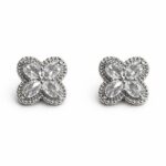 Ghetto Silver Crystal Flower Stud Earrings | Stainless Steel