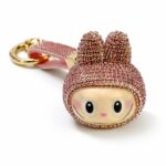 Ghetto Sparkly Labubu Keychain with Rhinestones | Gold Pink Tone Key Charm