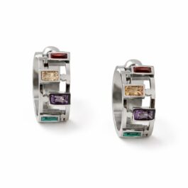 Ghetto Stainless Steel Multicolor Hoop Earrings | Modern Crystal Hoops