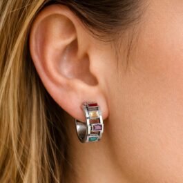 Ghetto Stainless Steel Multicolor Hoop Earrings | Modern Crystal Hoops